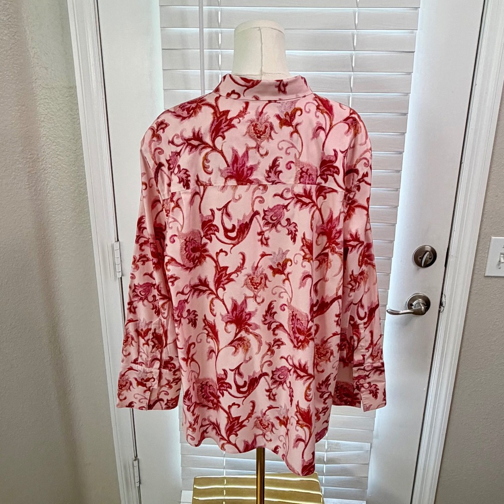 NWOT Chico's 4 Stretch Cotton Floral Button Shirt Pink Red 3/4 Sleeve Boho US 20 - Picture 14 of 16